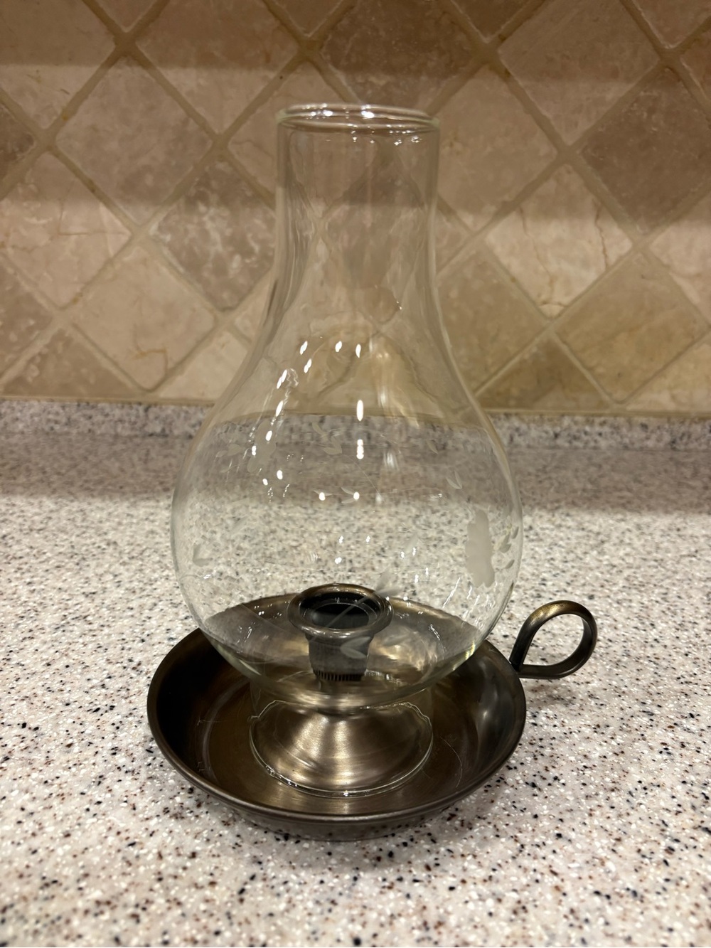 Clear Glass Hurricane Candle Holder w/ Bronze Brushed Metal Base 9" Pillar
